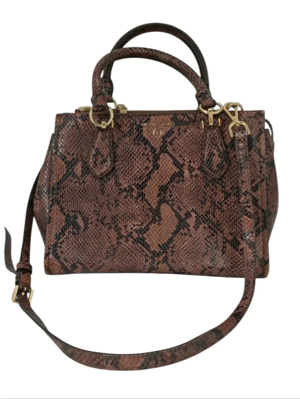 MICHAEL KORS WOMENS MARILYN‎ CROSS BODY BAG SNAKESKIN PRINT BROWN BLACK